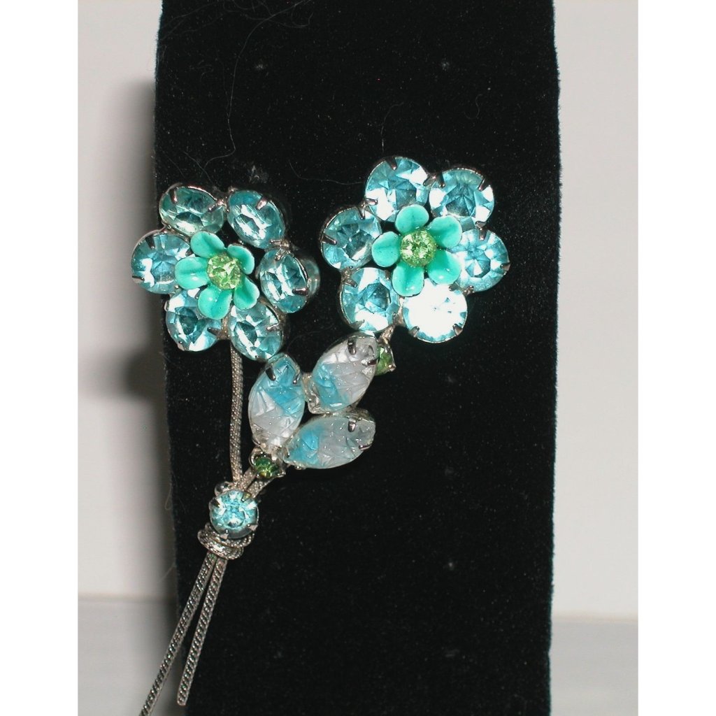 Vintage Juliana Floral Rhinestone Brooch With Blue Green Crystal Accents 138$